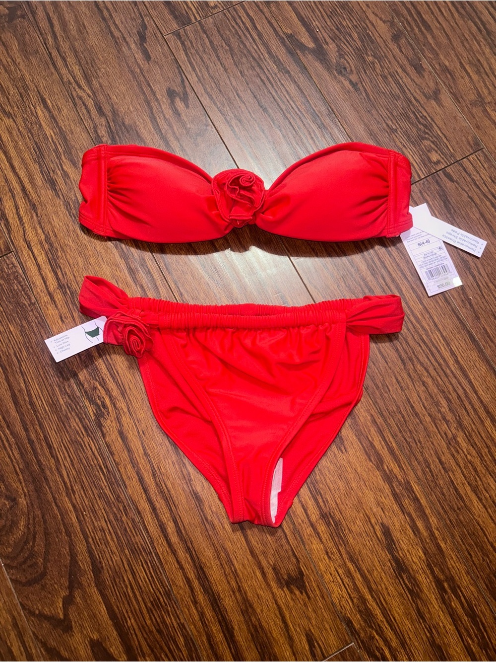 wild fable Red Bandeau Bikini Set with Rosette Detail